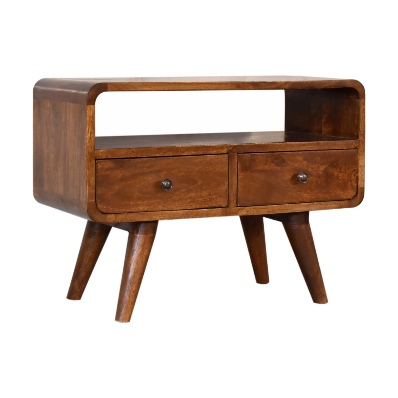 Solid Wood Mini Chestnut Curved Media Unit