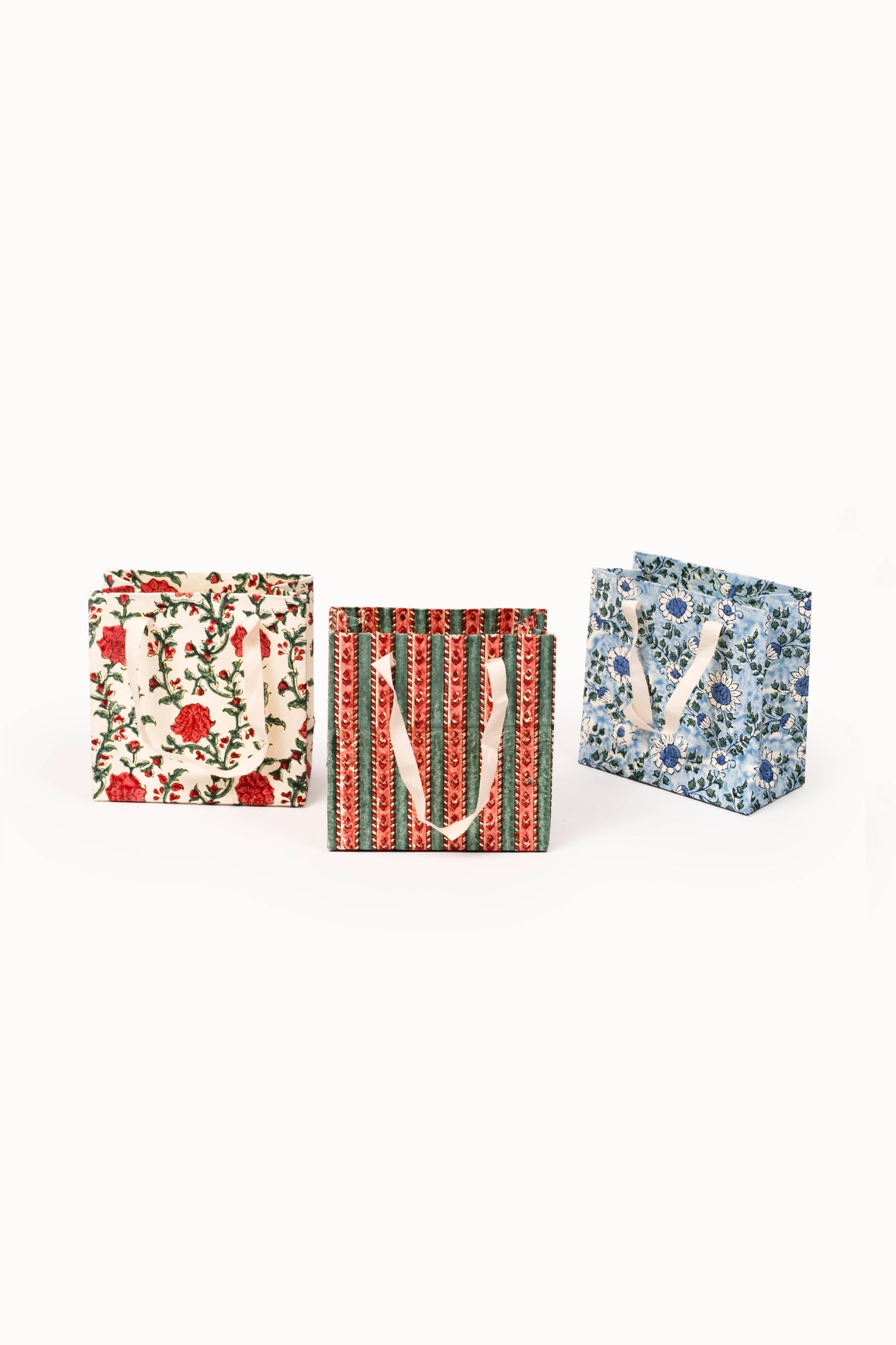 Small (Set of 3) Holiday Gift Bags - Block Print