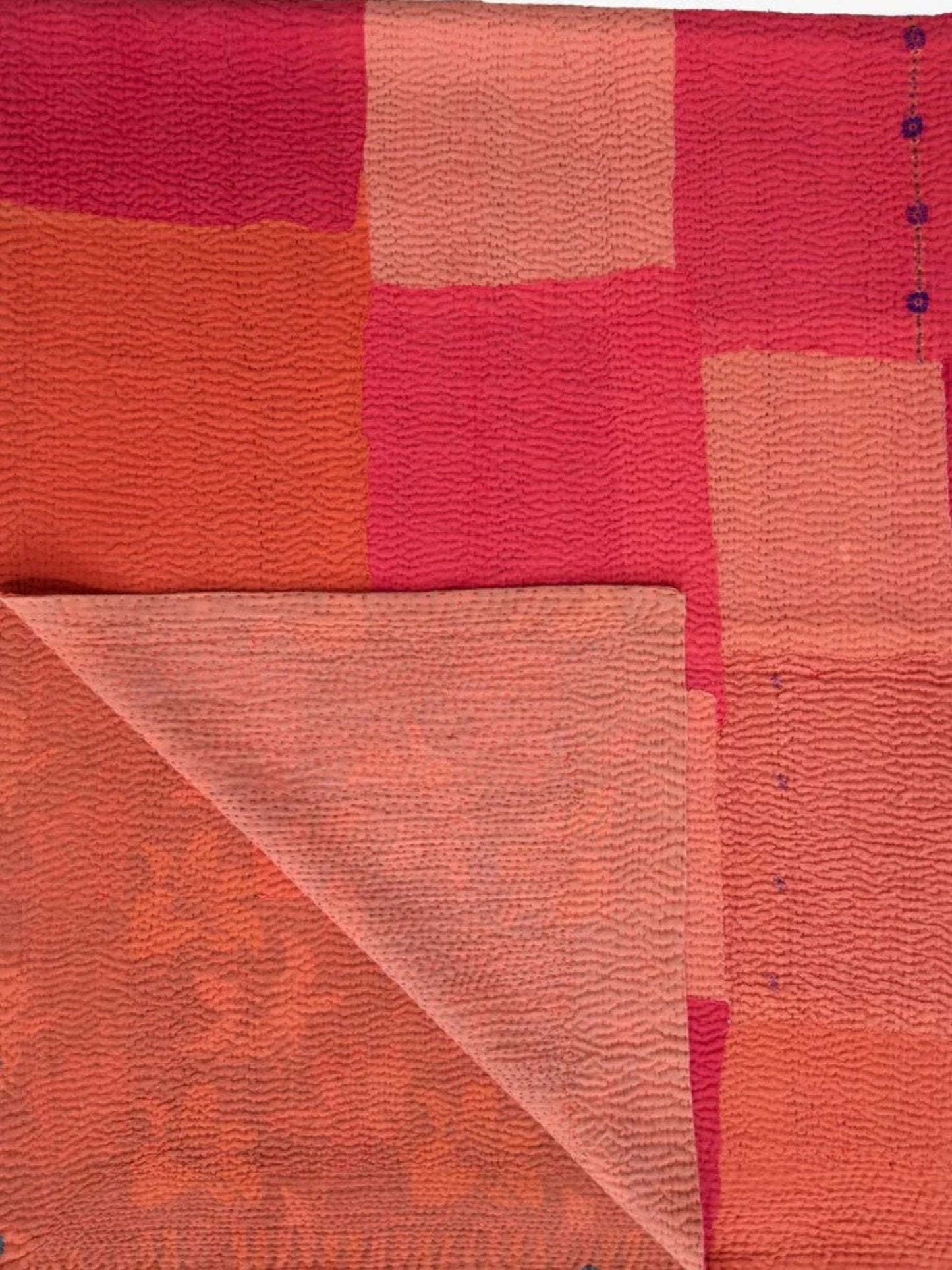 Mosaic Fray Patch Vintage Kantha Throw - Carrots