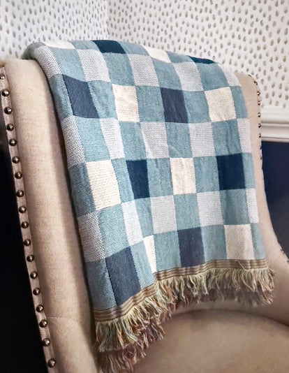 Blue Check Jacquard Woven Throw