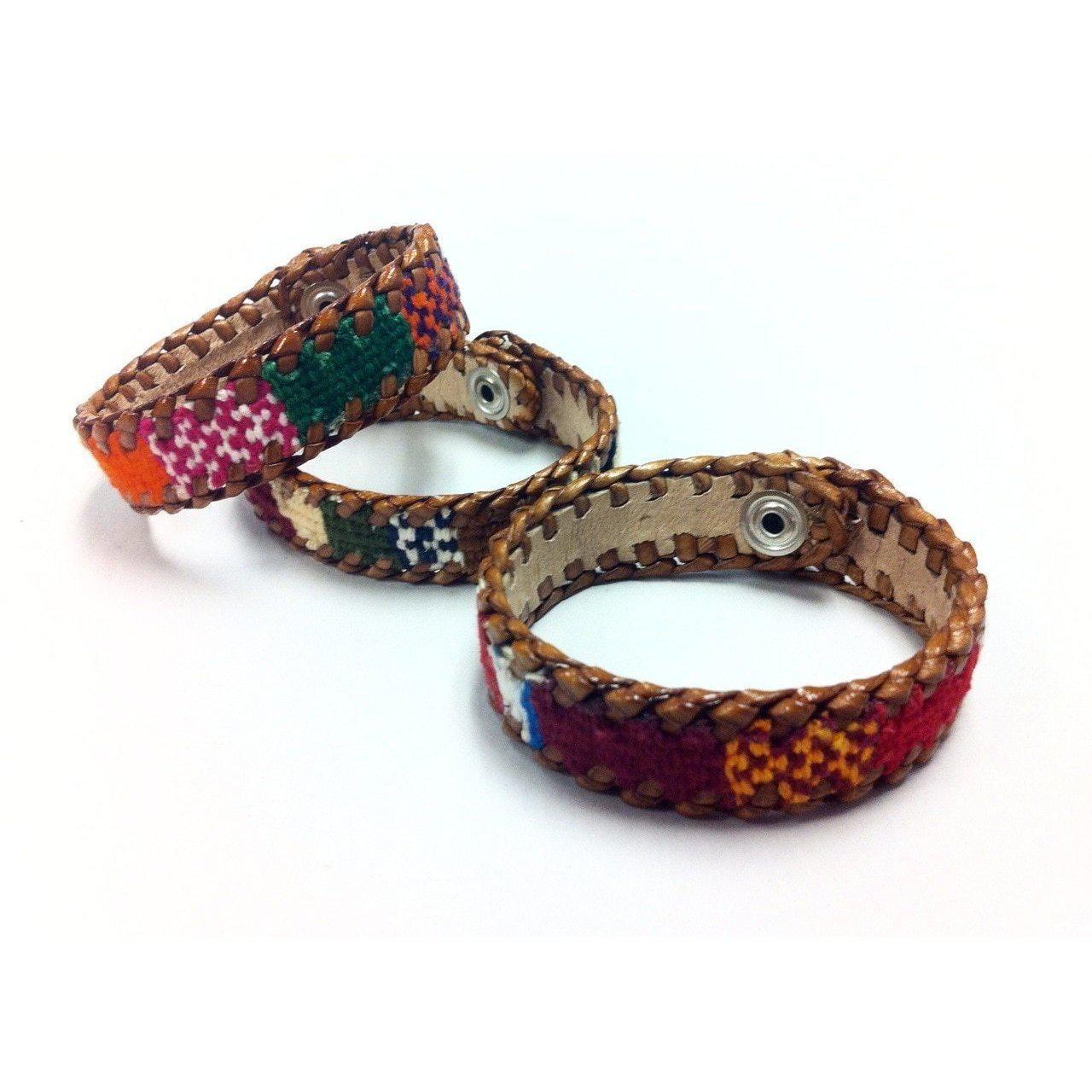 Chula Handmade Fabric & Leather Snap-on Bracelet - Guatemala