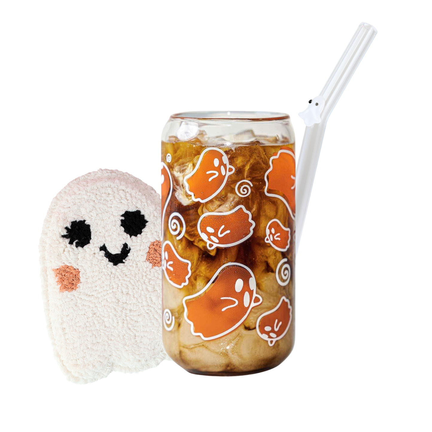 Color-Changing Ghostie 16oz Glass Cup, Mug Rug & Straw Bundle