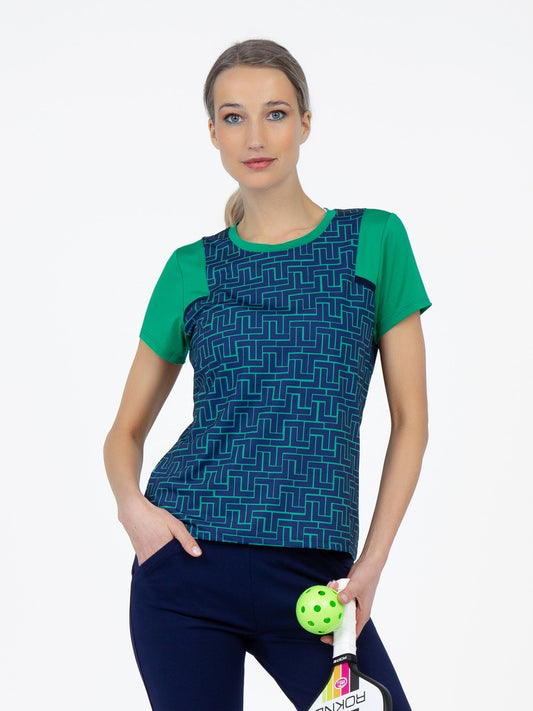 Colorblock Active Sofia Short Sleeve Crew Neck	- Ink Tessel/Ivy