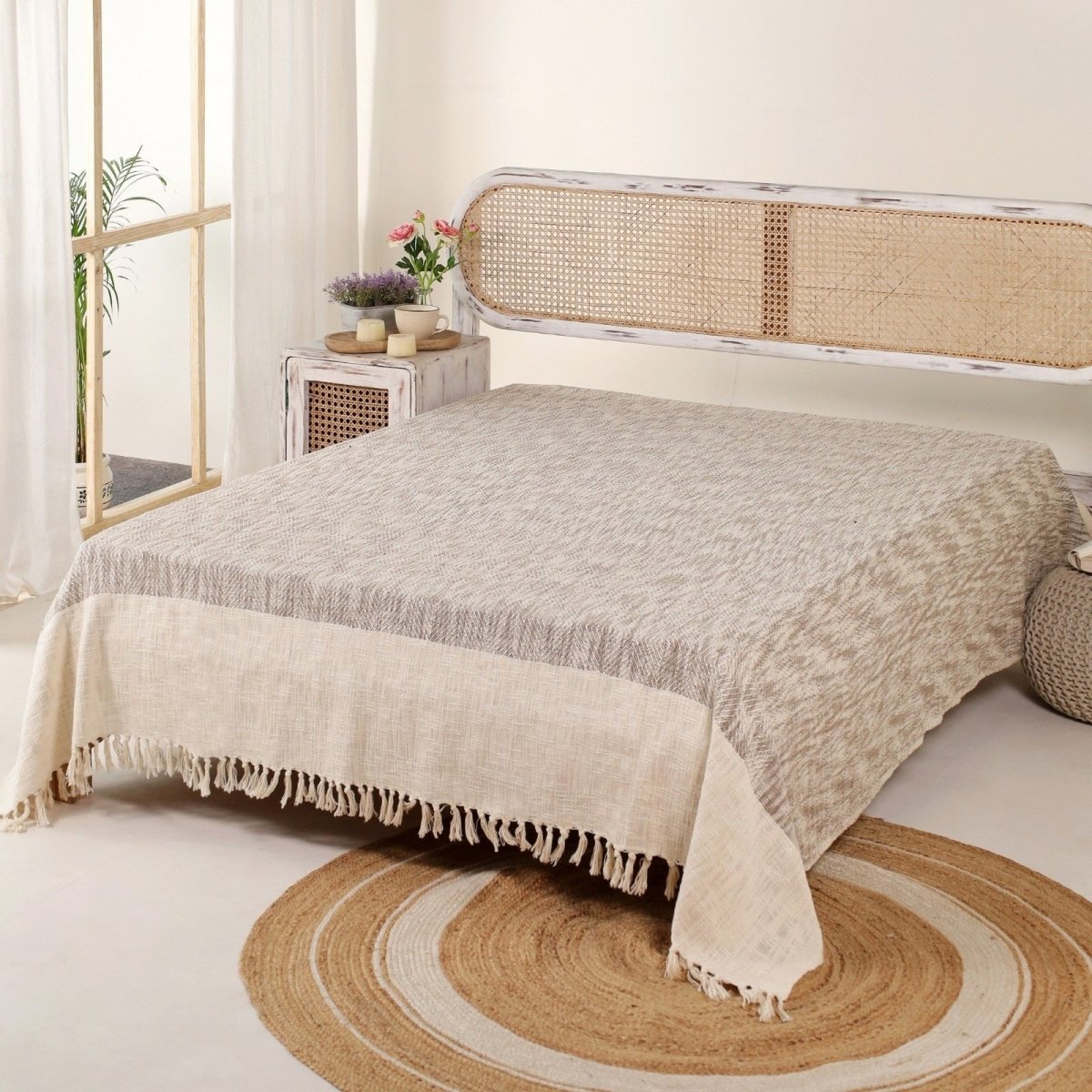 Earthy Brown Cotton Bed Cover (92'' x 102'')