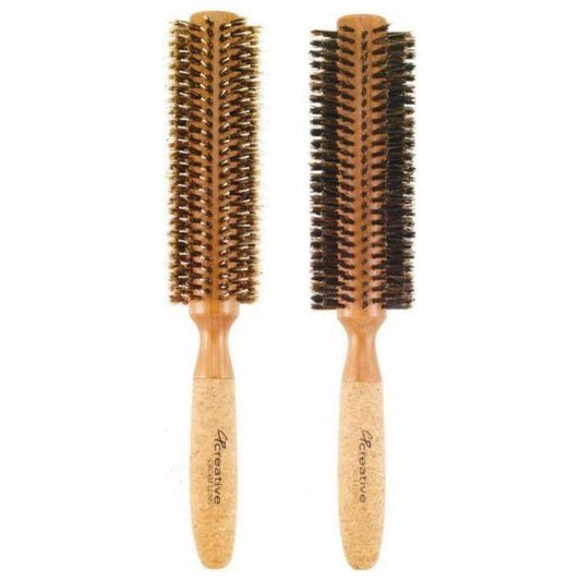 Eco-Friendly Extended 6" Long Cork Barrel Round Hair Brush