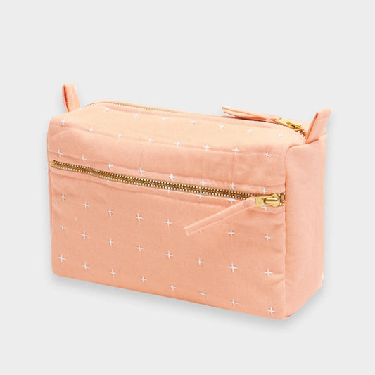 Medium Toiletry Bag | Blush Pink Cross-Stitch