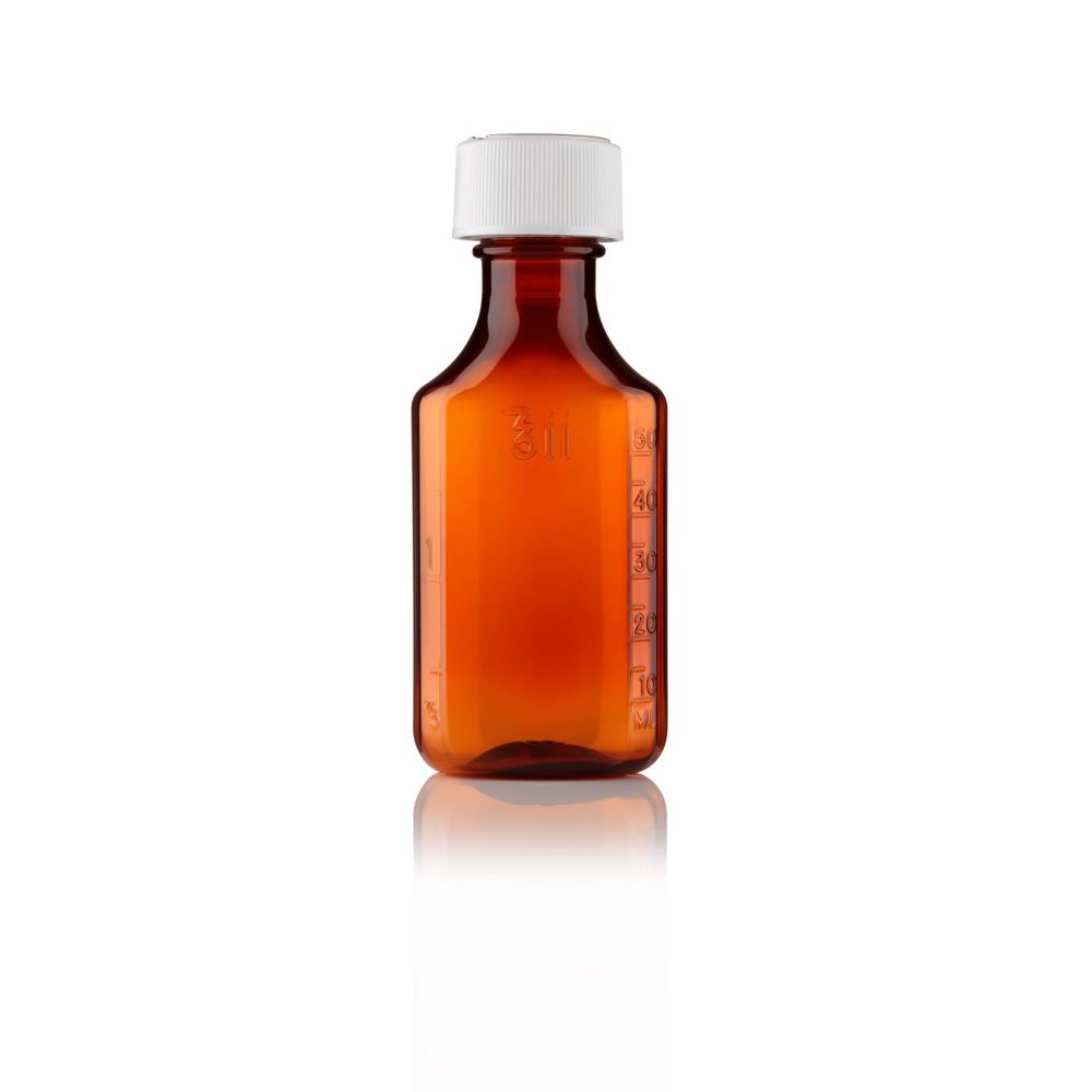 Centor Amber Oval Liquid Dispensing Bottles (2 oz), with Child-Resistant Closures, Case of 180.