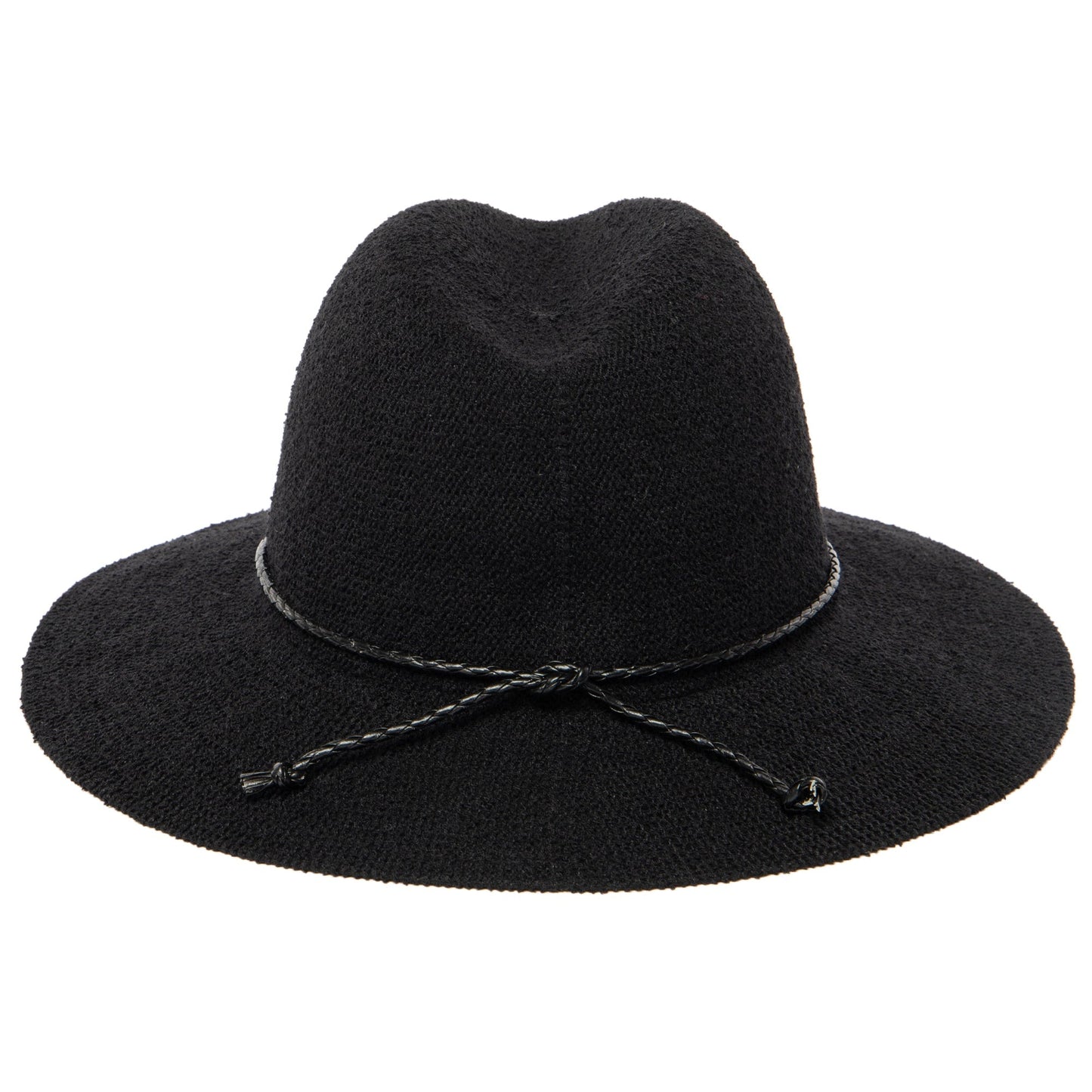Women's Knit Fedora with Braided Faux Leather and Gold Trim
