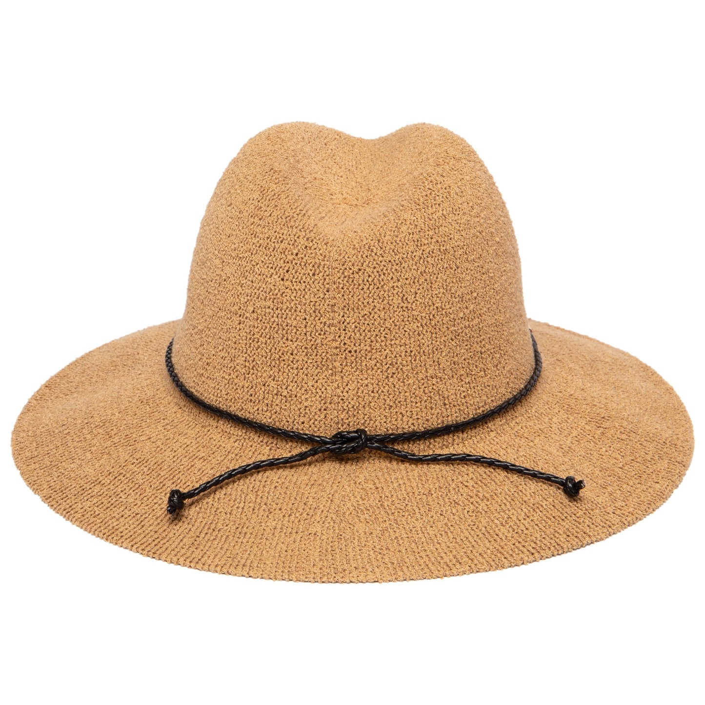 Women's Knit Fedora with Braided Faux Leather and Gold Trim