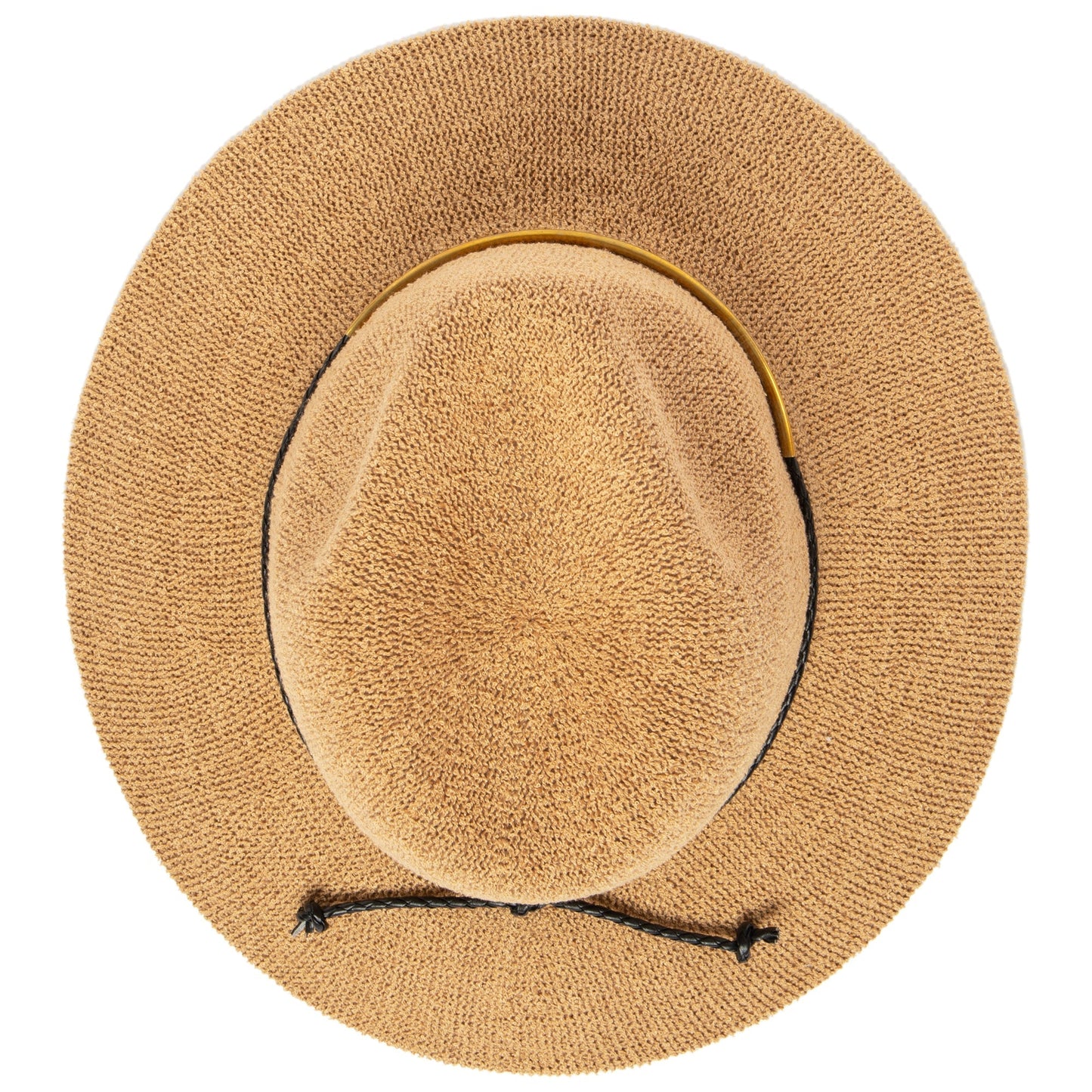 Women's Knit Fedora with Braided Faux Leather and Gold Trim