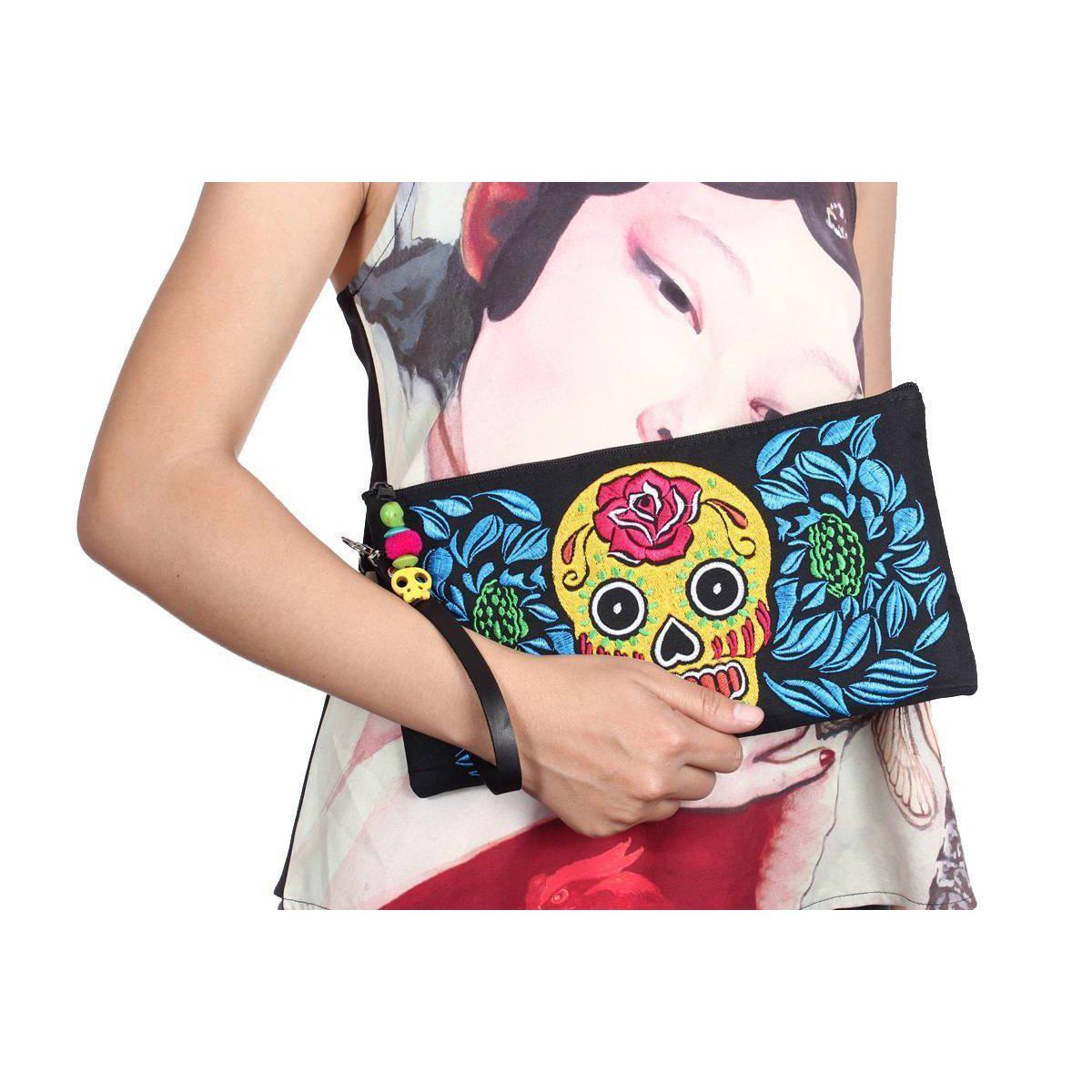 Culturas Embroidered Sugar Skull Wristlet - Thailand