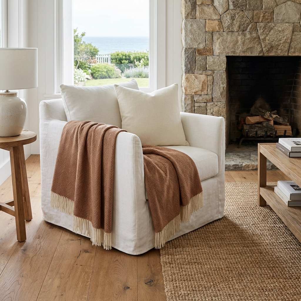 Southampton Home Merino Wool Herringbone Throw (Rust)