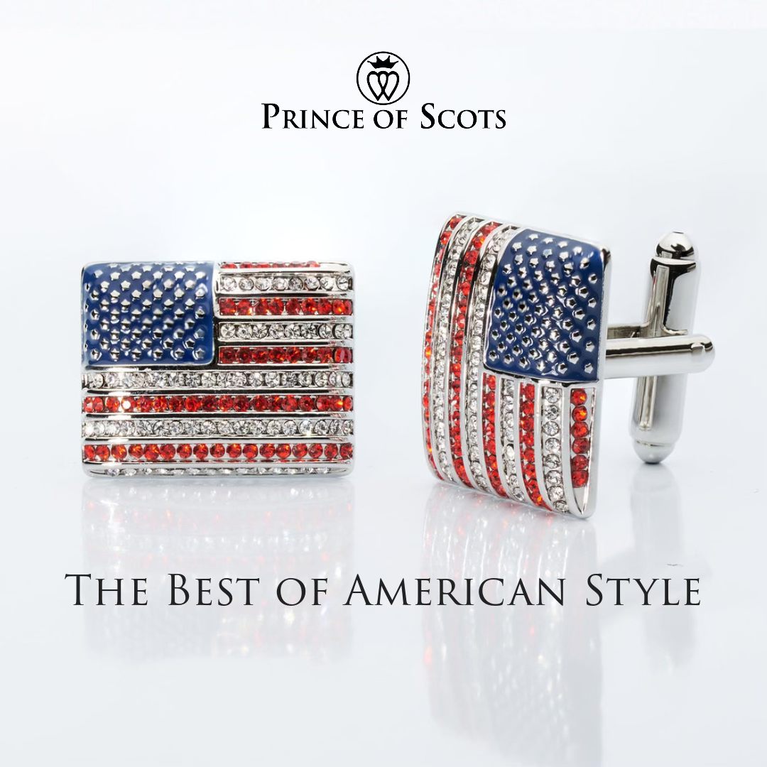 Stars & Stripes Crystal Cufflinks – American Flag Enamel & Crystal Accents