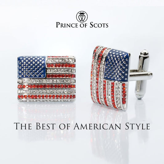 Stars & Stripes Crystal Cufflinks – American Flag Enamel & Crystal Accents