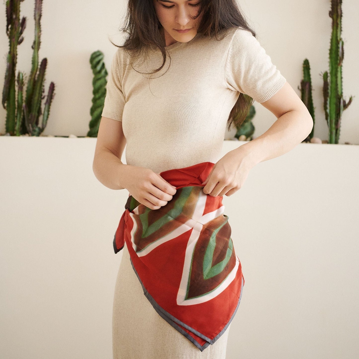 Fawn Square Silk Artisanal Scarf In Multicolor Hand Crafted Shibori Print