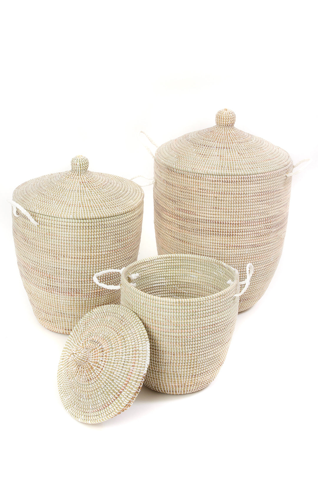 S/3 Solid White Hampers