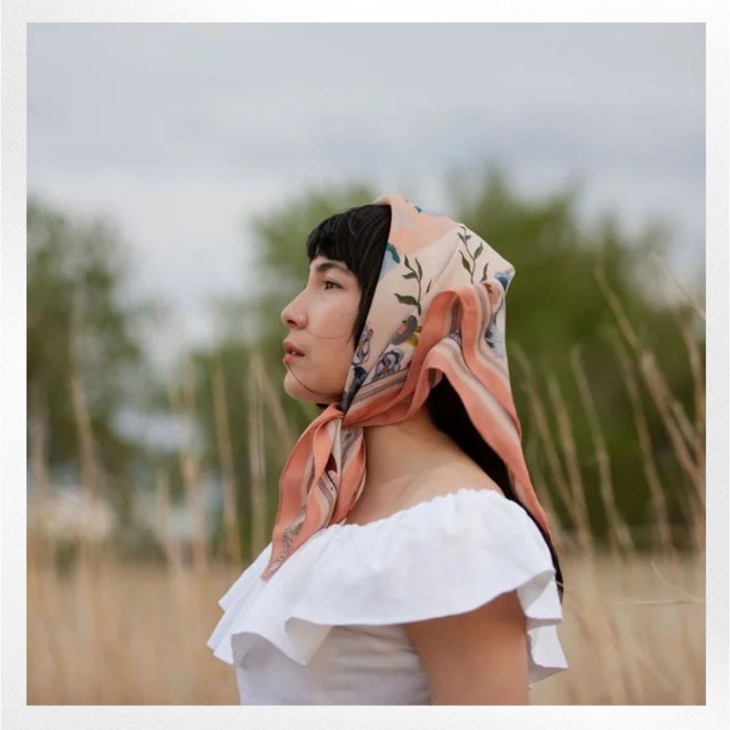 100% Silk Scarf: Columbine - Flowers & Butterflies
