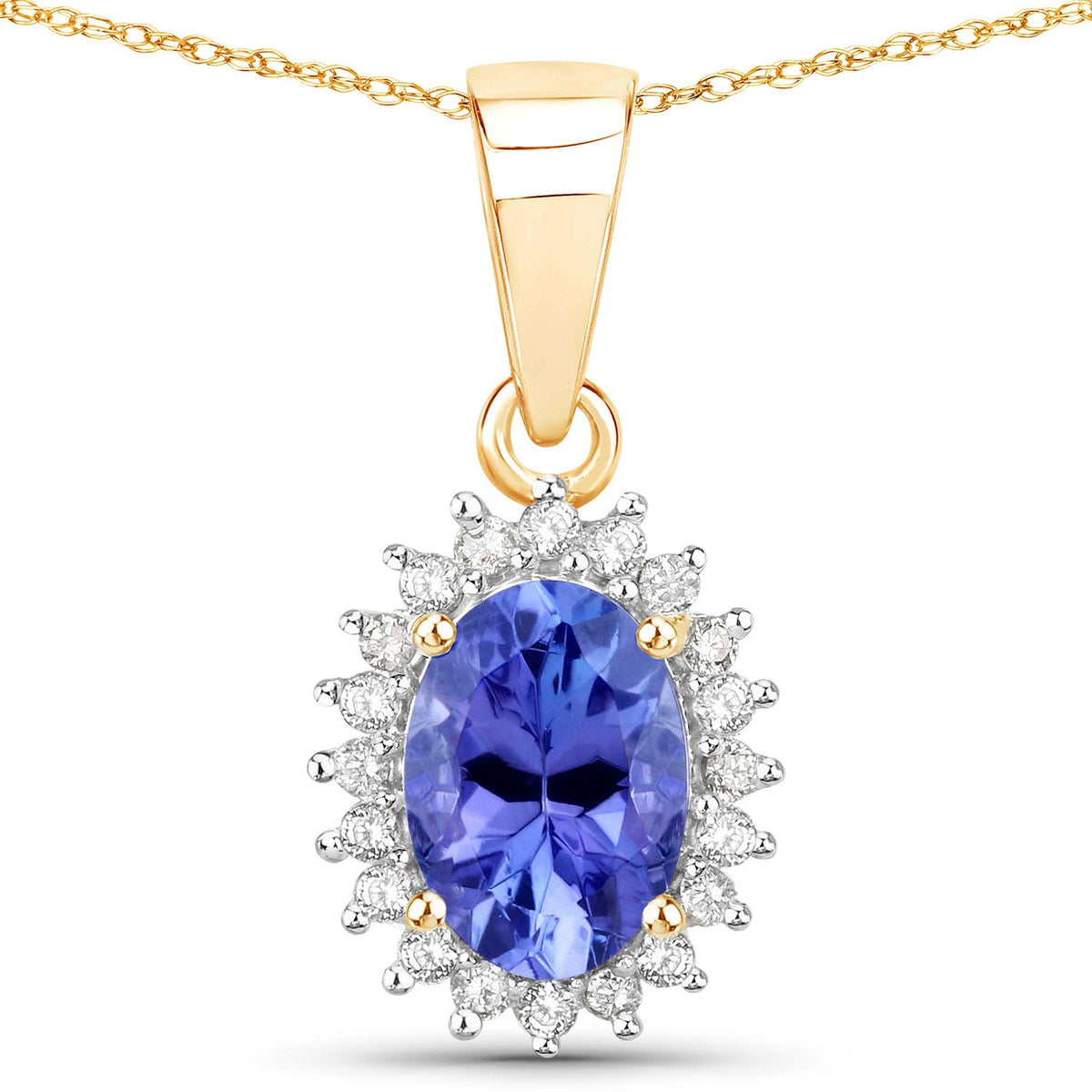 0.86 Carat Genuine Tanzanite and White Diamond 14K Yellow Gold Pendant