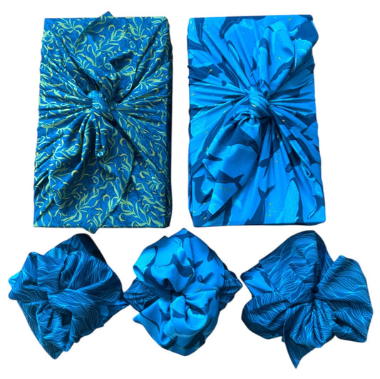 Assorted Set of 5 Reusable Cloth Furoshiki Gift Wrap | Ocean Conservation Collection