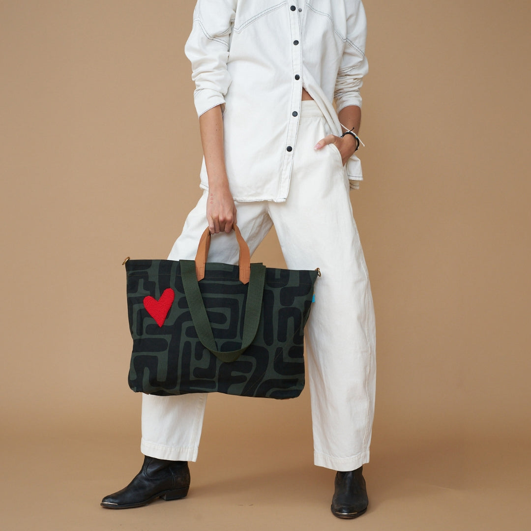 Carryall Bag - Safari Kuba with Red Beaded Heart