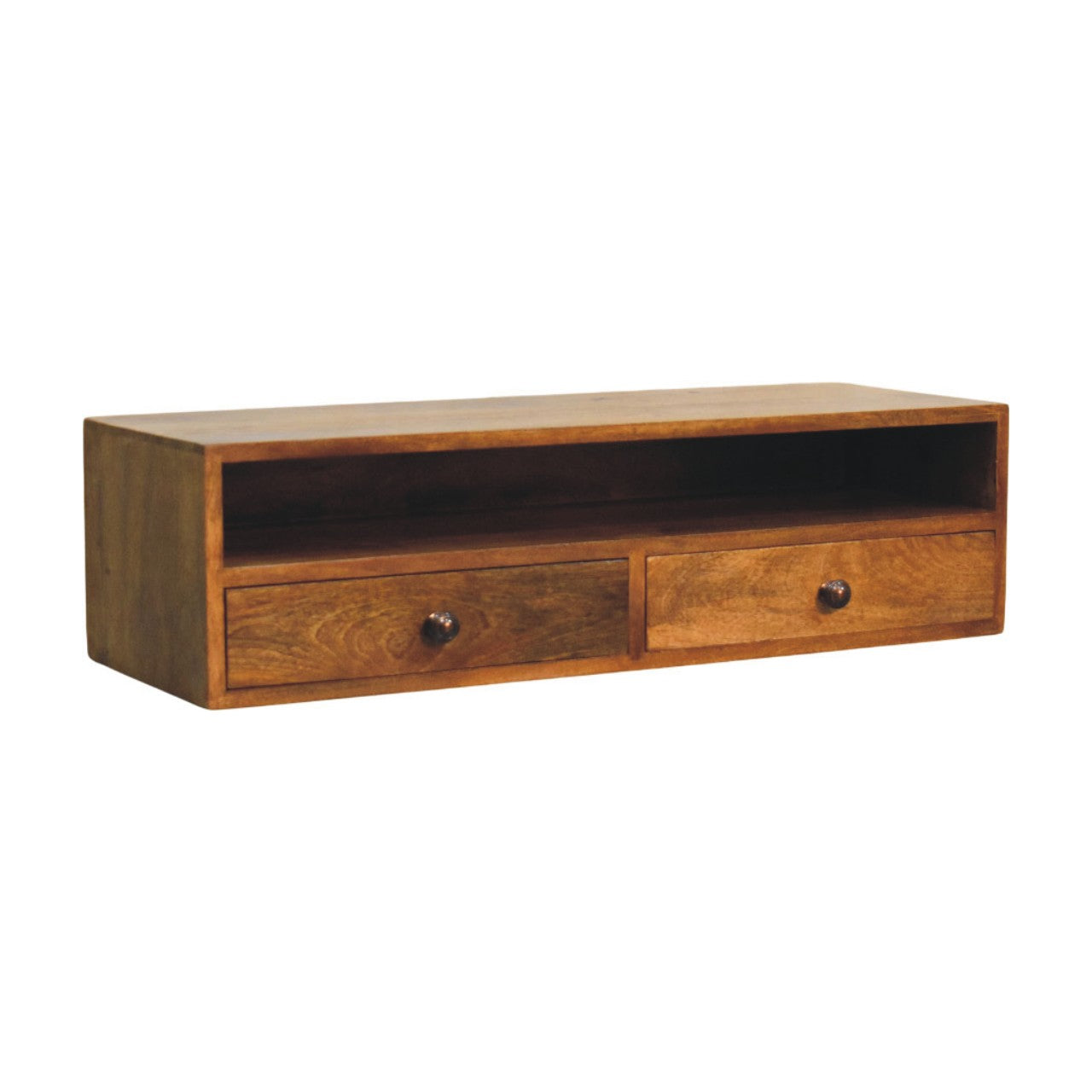 Solid Wood Amber Open Media Unit