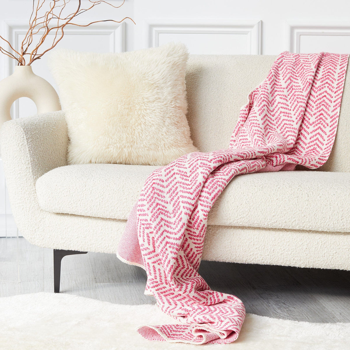 Breast Cancer - Cotton Sustainable Knit Warrior Throw Blanket Pink