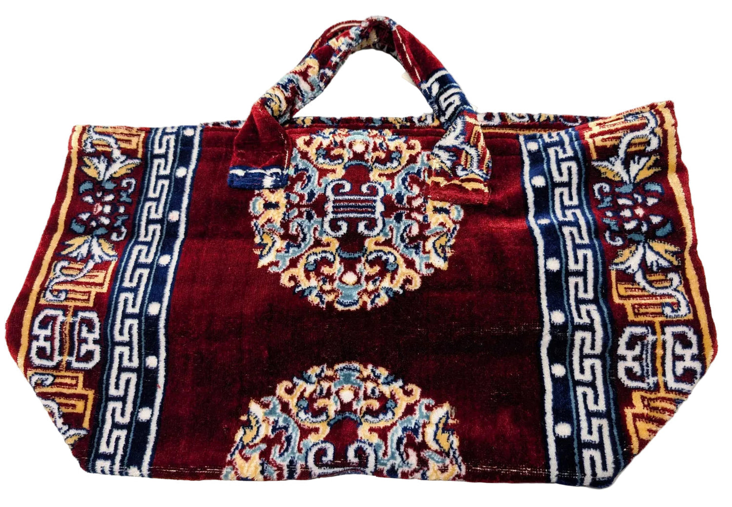 Polyester Cotton Rug Fabric Bag Burgundy x Yellow