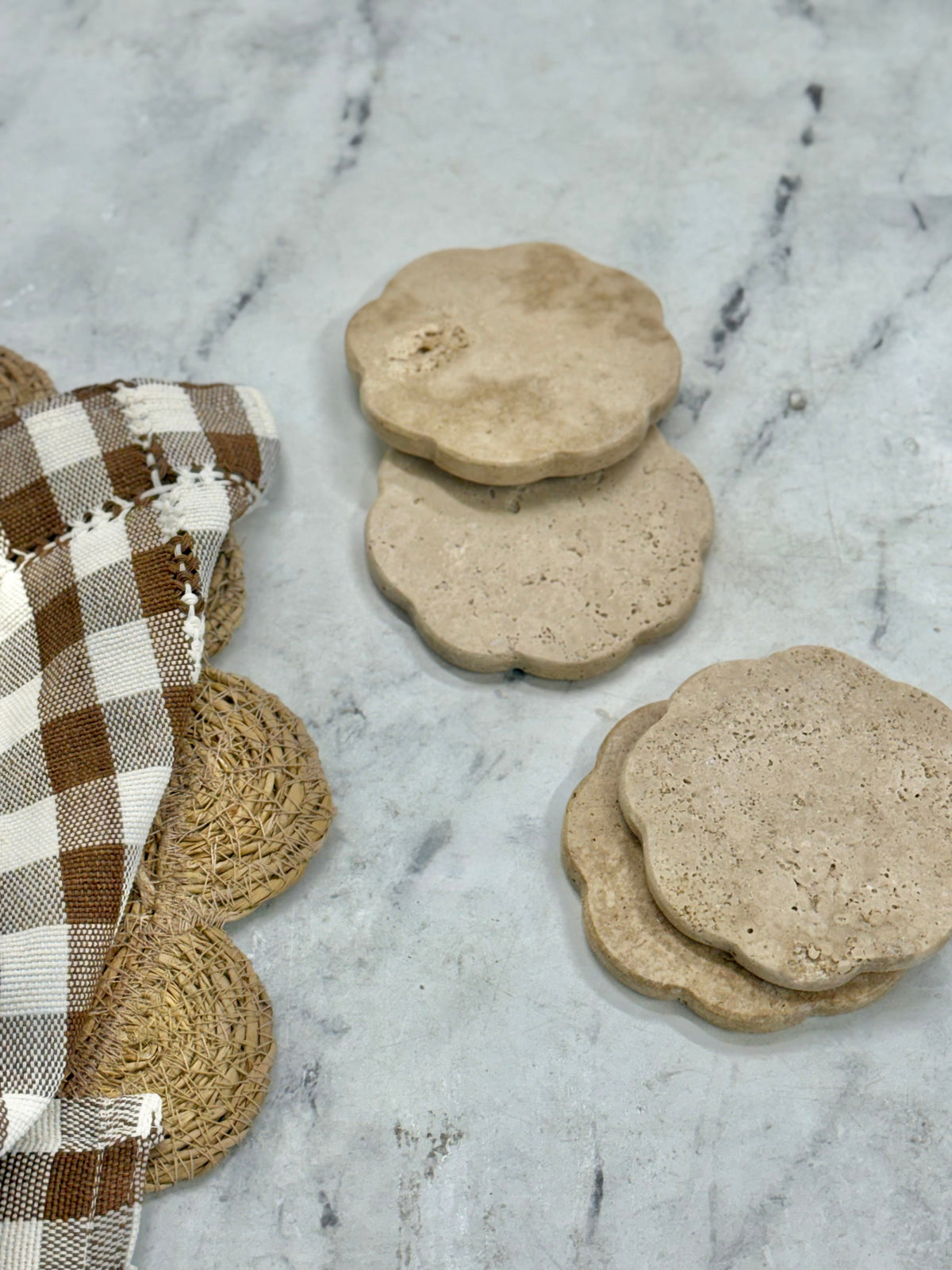 Scalloped Travertine Coaster, Set of 4