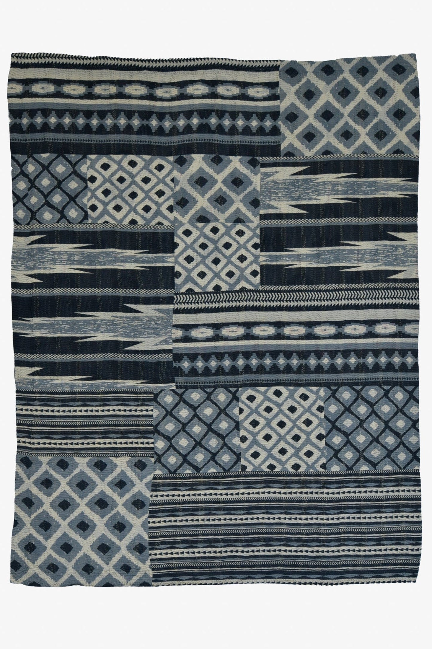 Monotone Ikat  Vintage Kantha Throw - Monotone Black