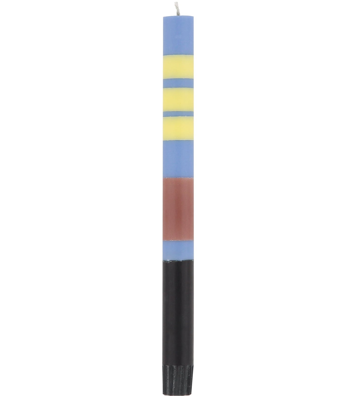 S/4 Striped Rose Beige, Saxe Blue, Jet Black & Primrose Yellow Dinner Candles