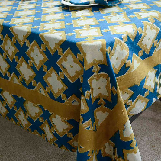 Boho Organic Cotton Tablecloth - Hopi Blue