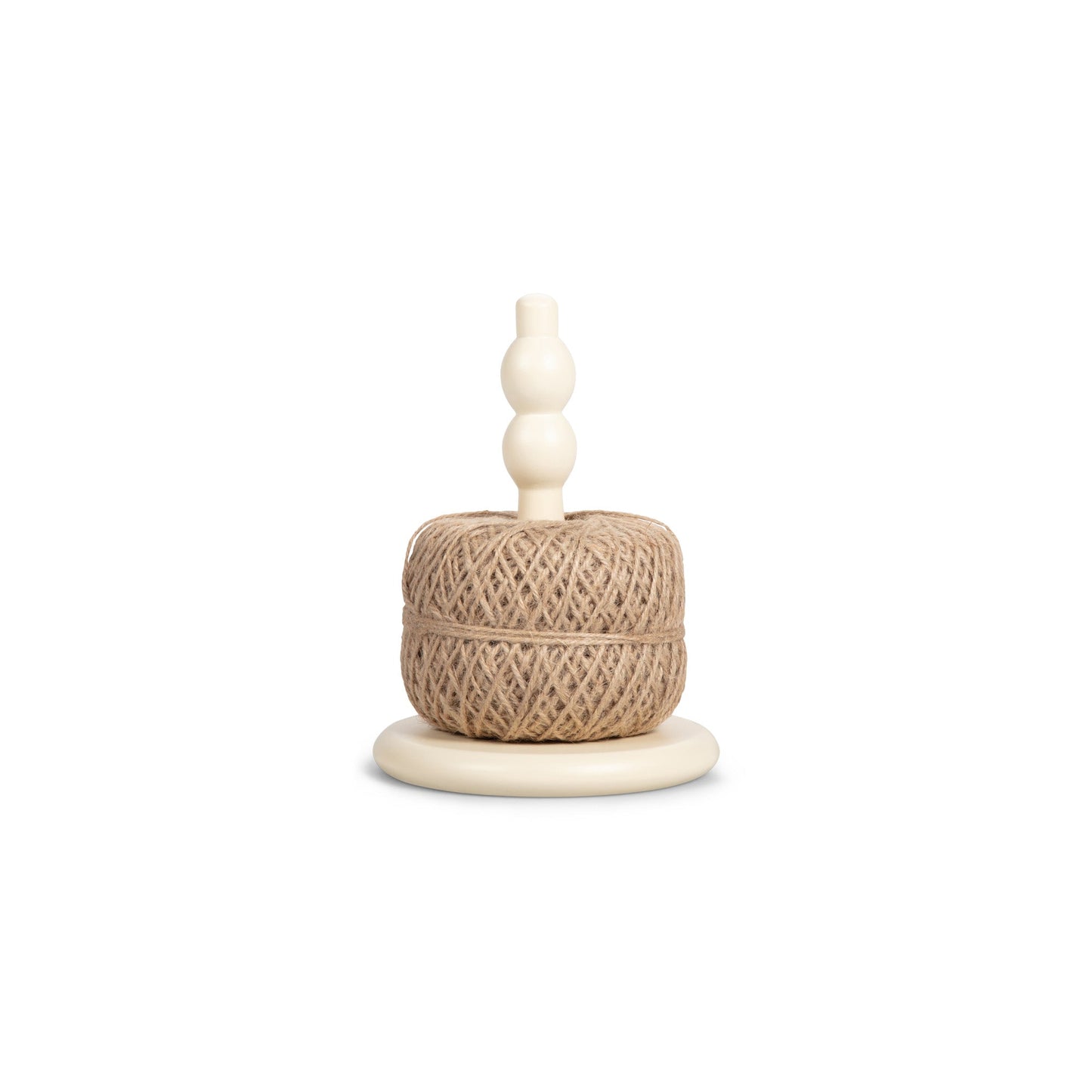 Wooden Twine Holder with Jute Ball in Pearl White