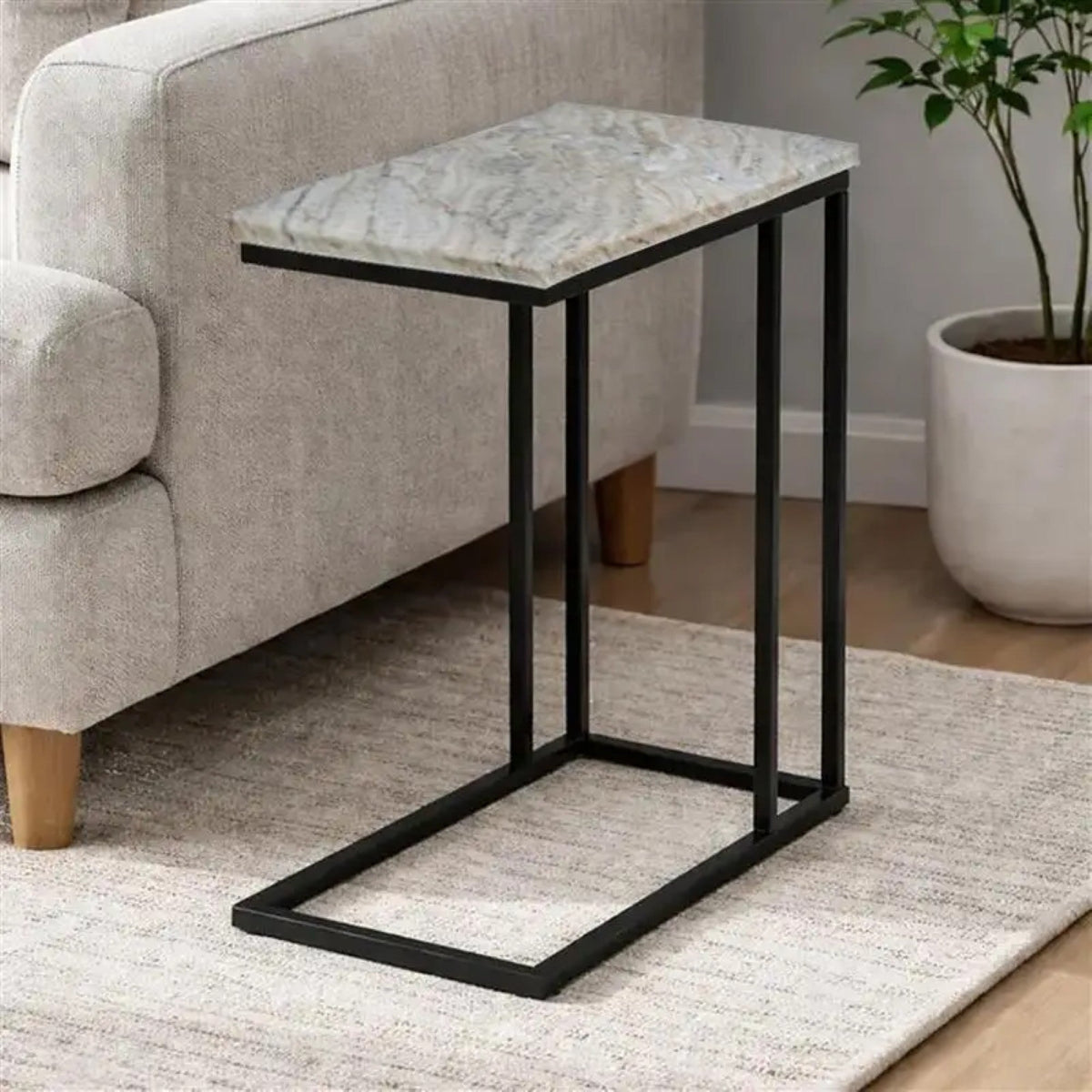 C-Shape Side Table with Marble Top