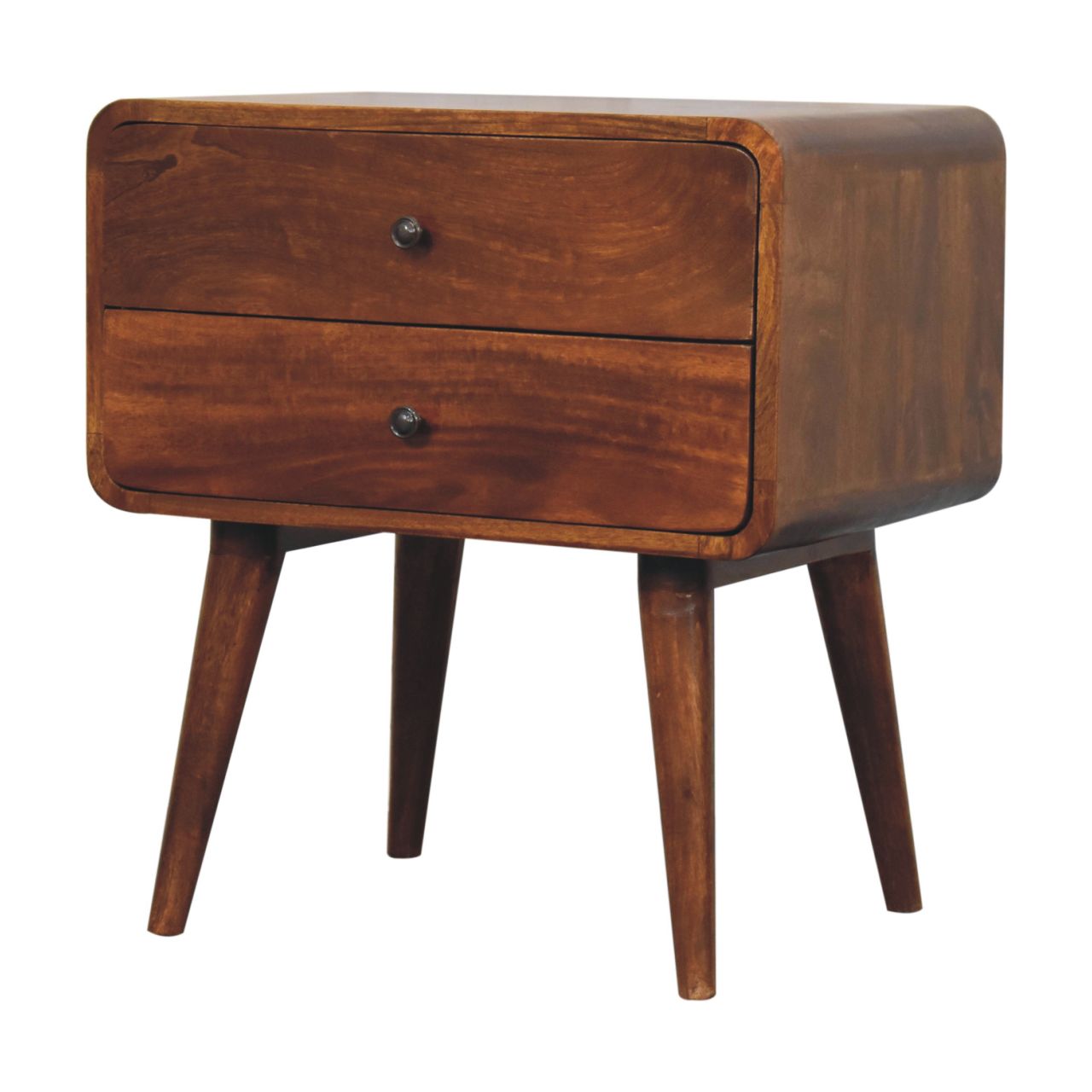 Solid Wood Large Curved Chestnut Bedside Table