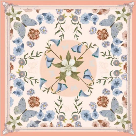 100% Silk Scarf: Columbine - Flowers & Butterflies
