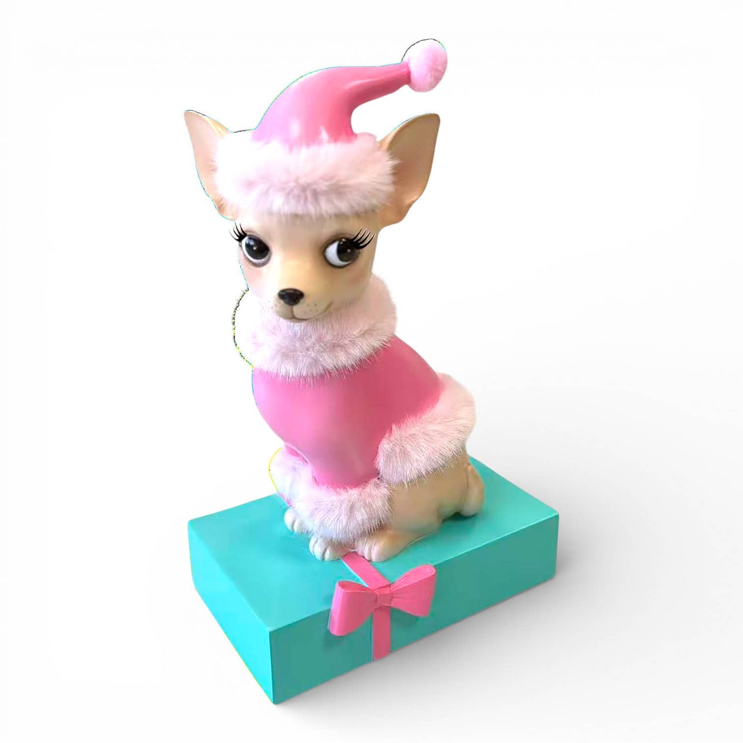 Sophie the Chiwee 11.5" Chihuahua in Pink Coat on Gift Box | Miss Fluff December Diamonds – SHIPS JULY
