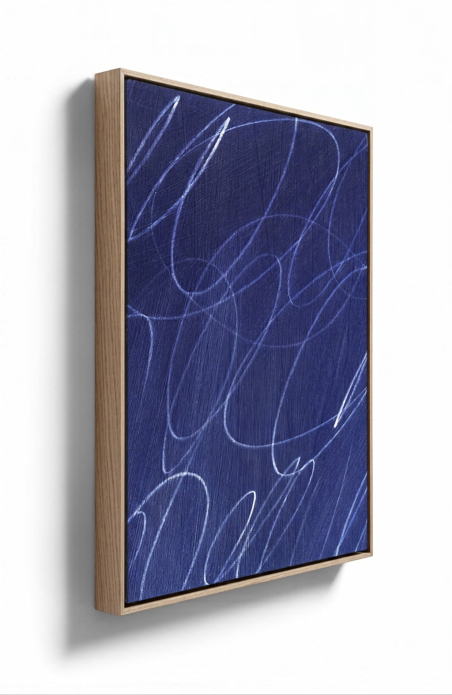 Gestural Marks in Deep Ocean Framed Canvas Wall Art