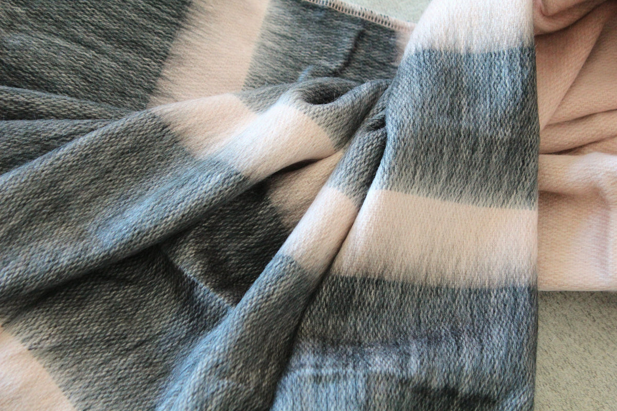 Handwoven Alpaca Throw Blanket From Ecuador - Peach Charcoal - Kallpa Collection