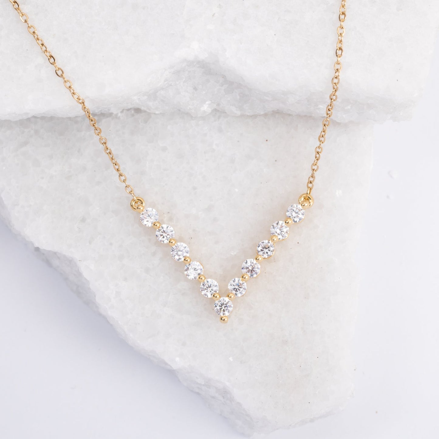 Brilliance V-Bar Chevron Zircon & Gold Necklace