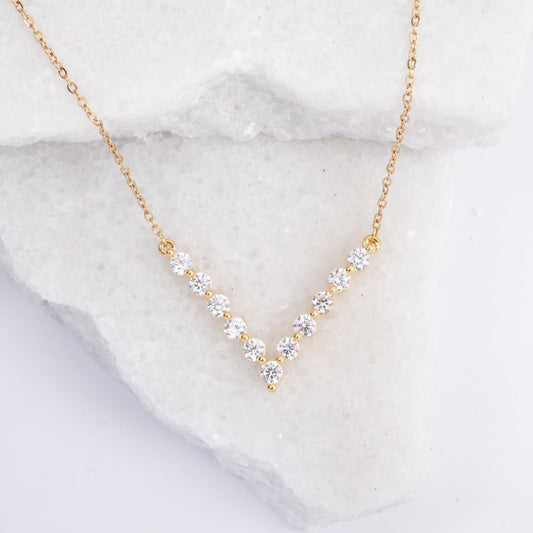 Brilliance V-Bar Chevron Zircon & Gold Necklace
