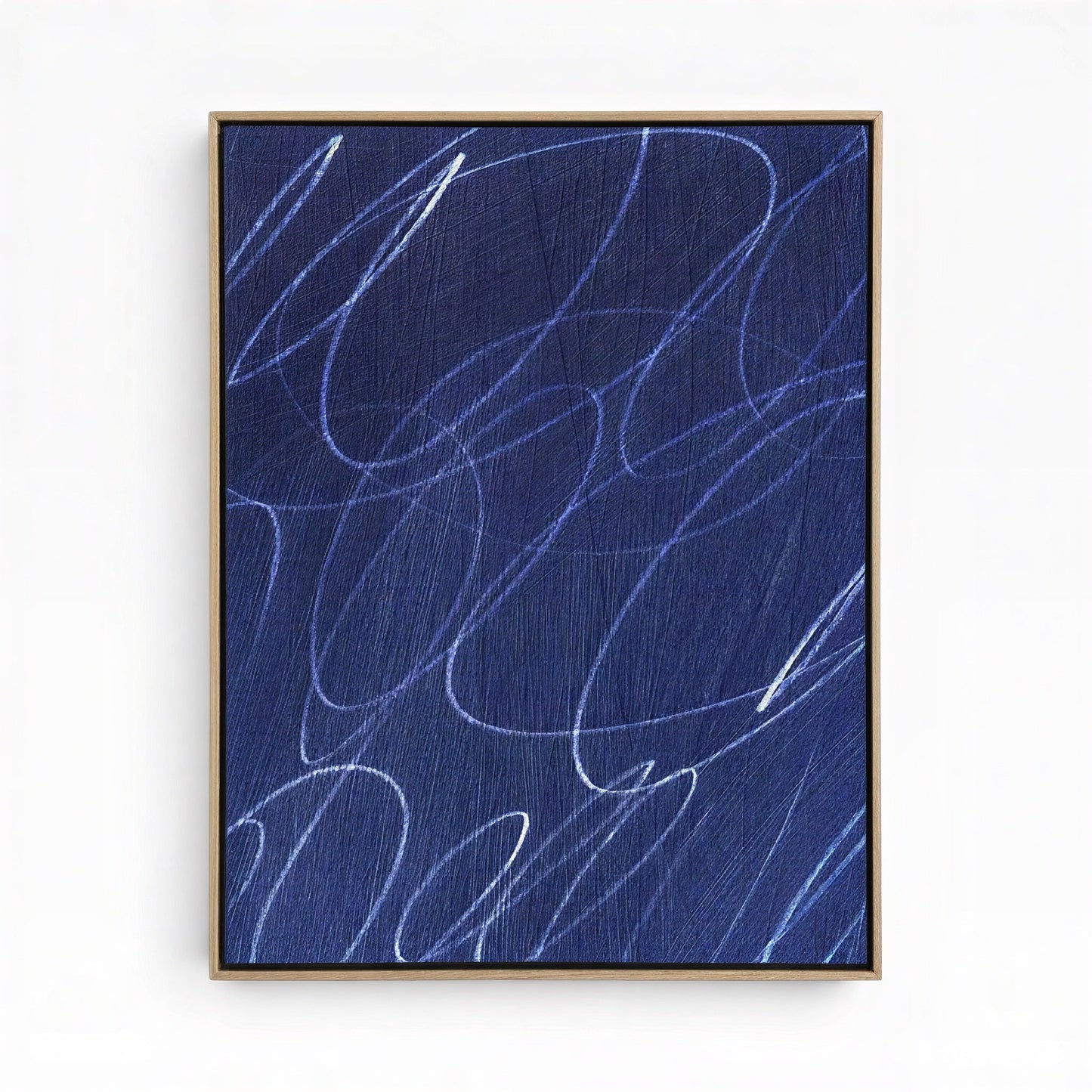 Gestural Marks in Deep Ocean Framed Canvas Wall Art