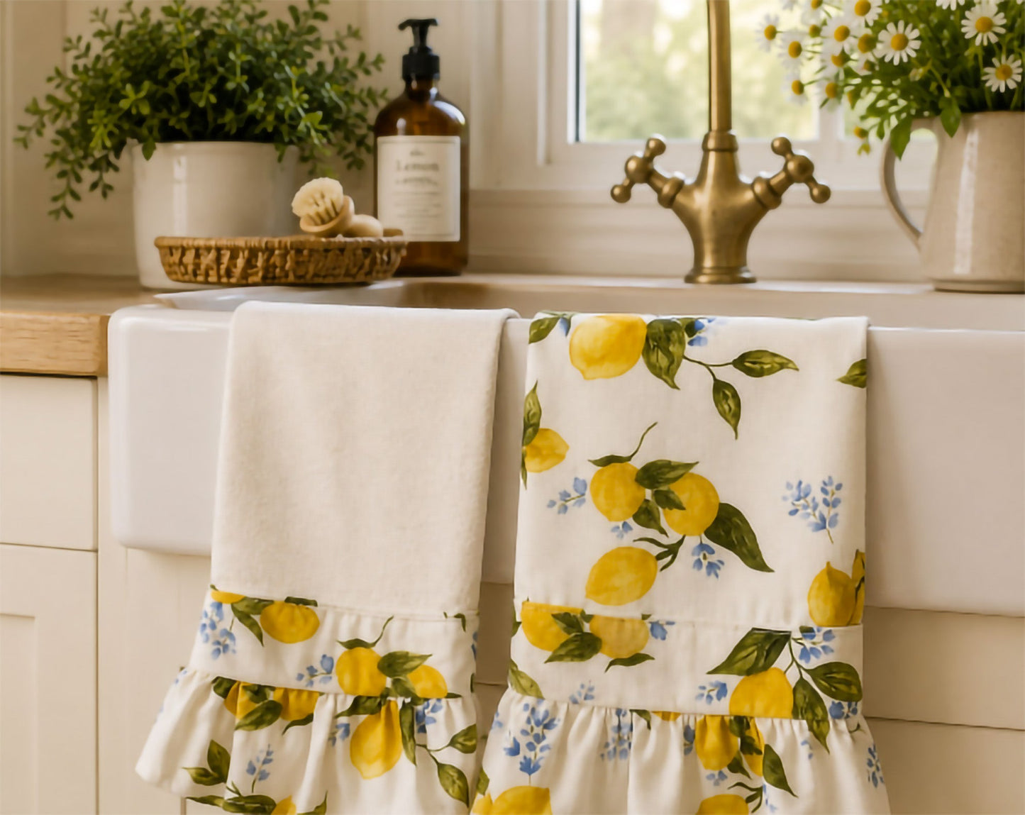 Capri Lemon Ruffled Kitchen Towels (Set of 2)