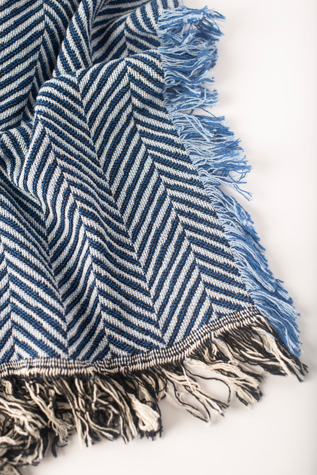 Blue Herringbone Jacquard Woven Throw