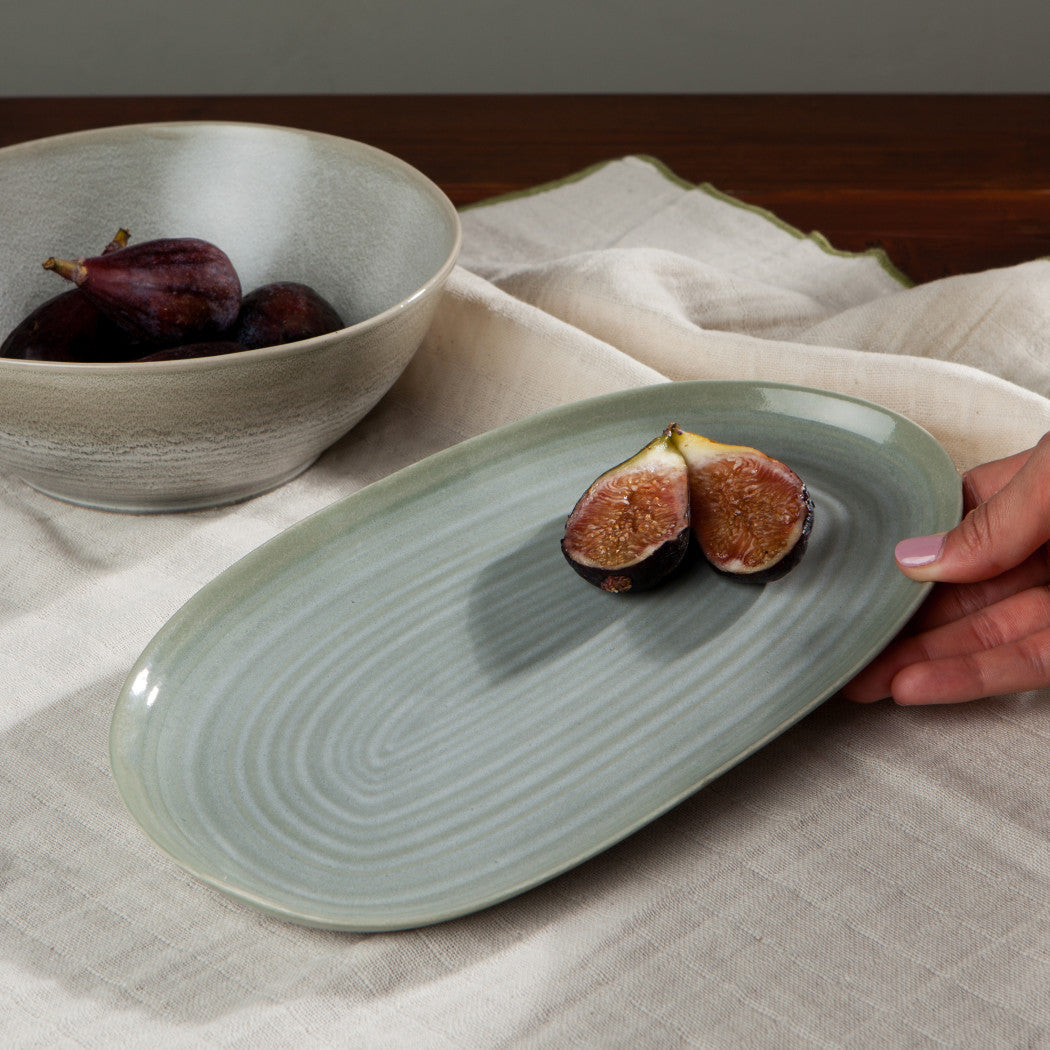 Set of 4 Aquarius Sage Oval Platter 10.5 Inch