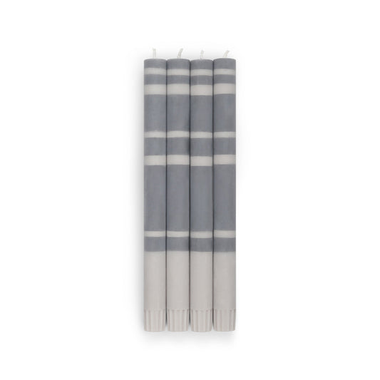 Striped Dinner Candles in Gunmetal and Gull Grey