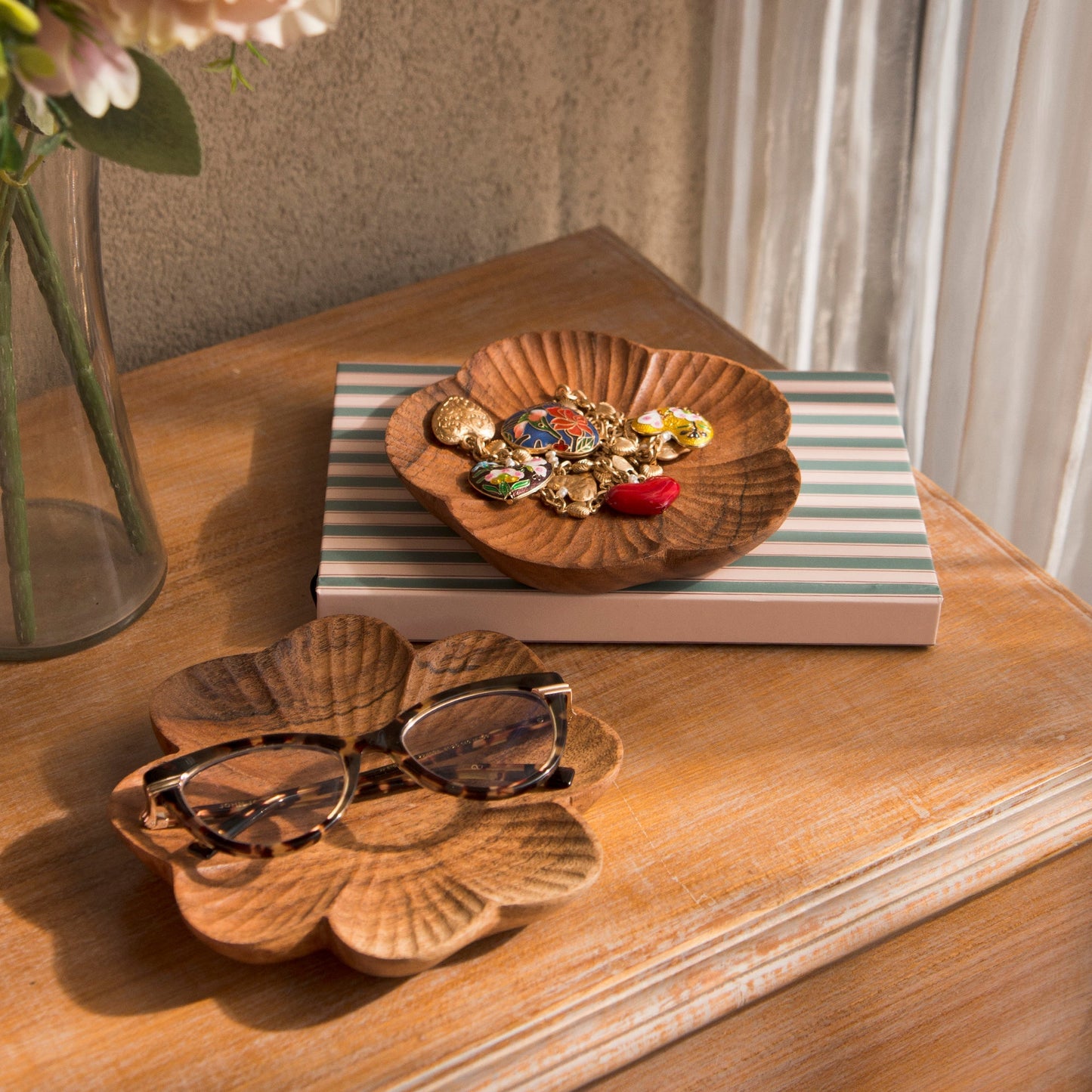 Handcarved Wooden Trinket Trays Gift Set