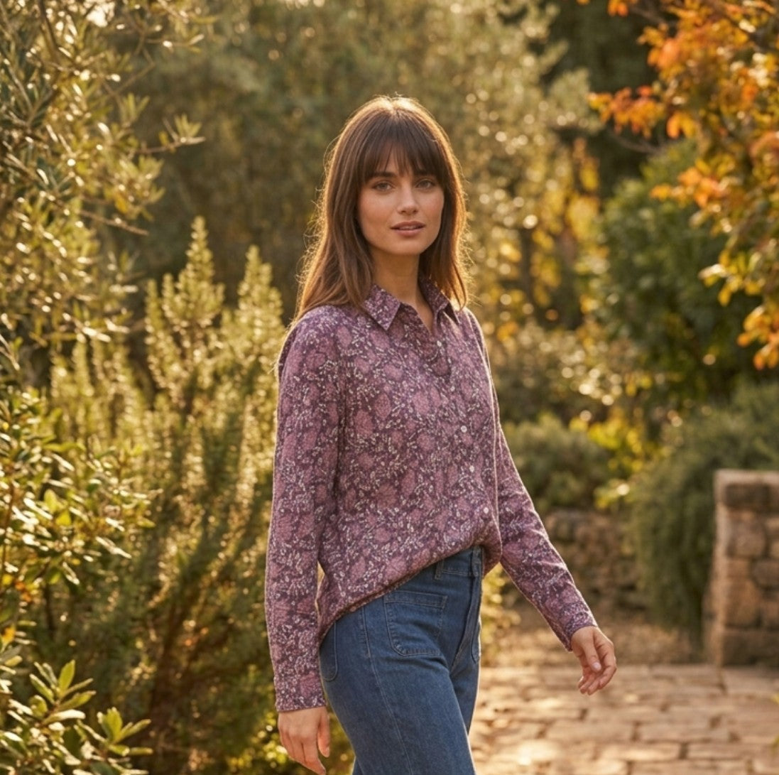 Good Boyfriend Shirt - Ojai Floral Beet / Raisin Rose