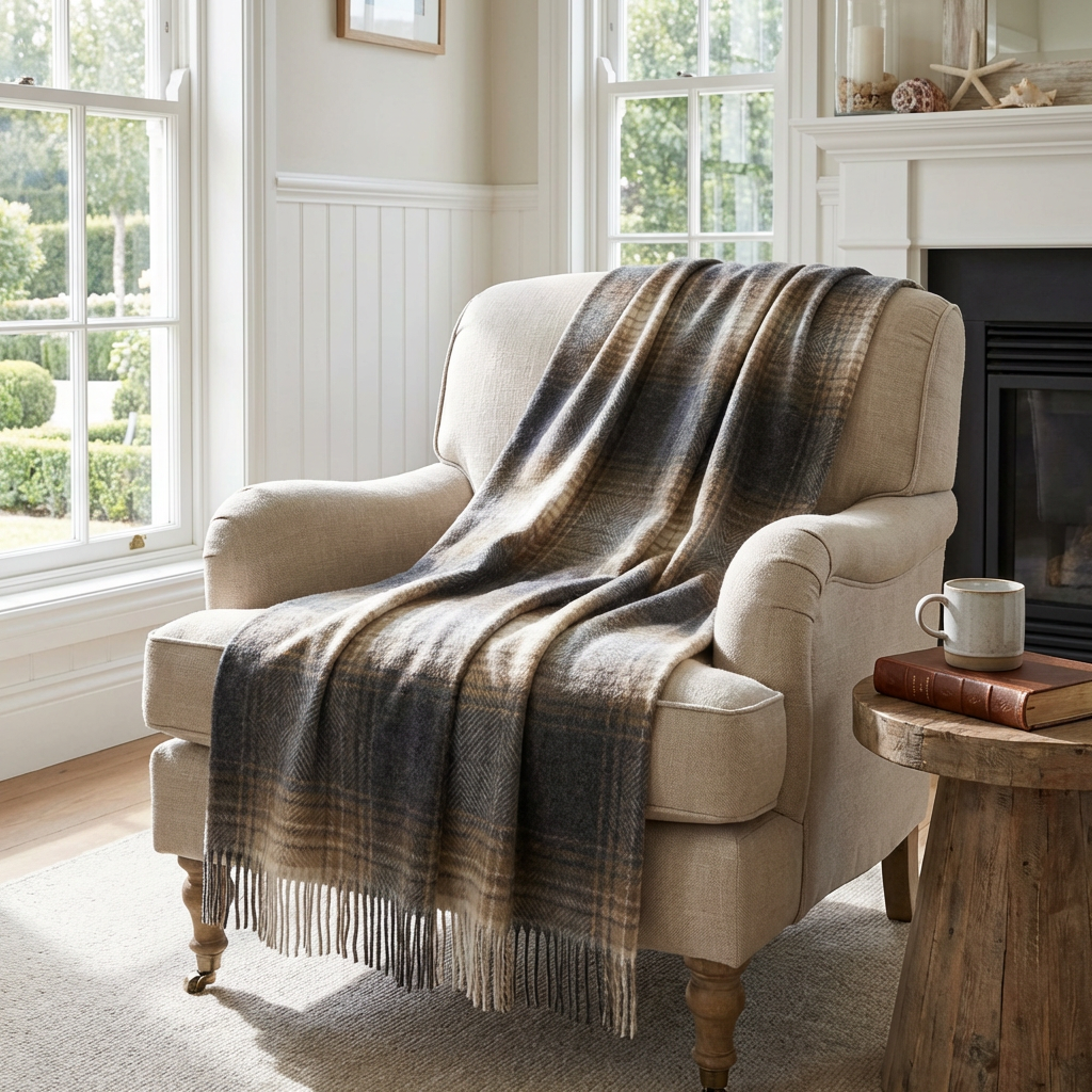 Prince of Scots Highland Tweeds Shetland Lambswool Ombre Throw – Natural