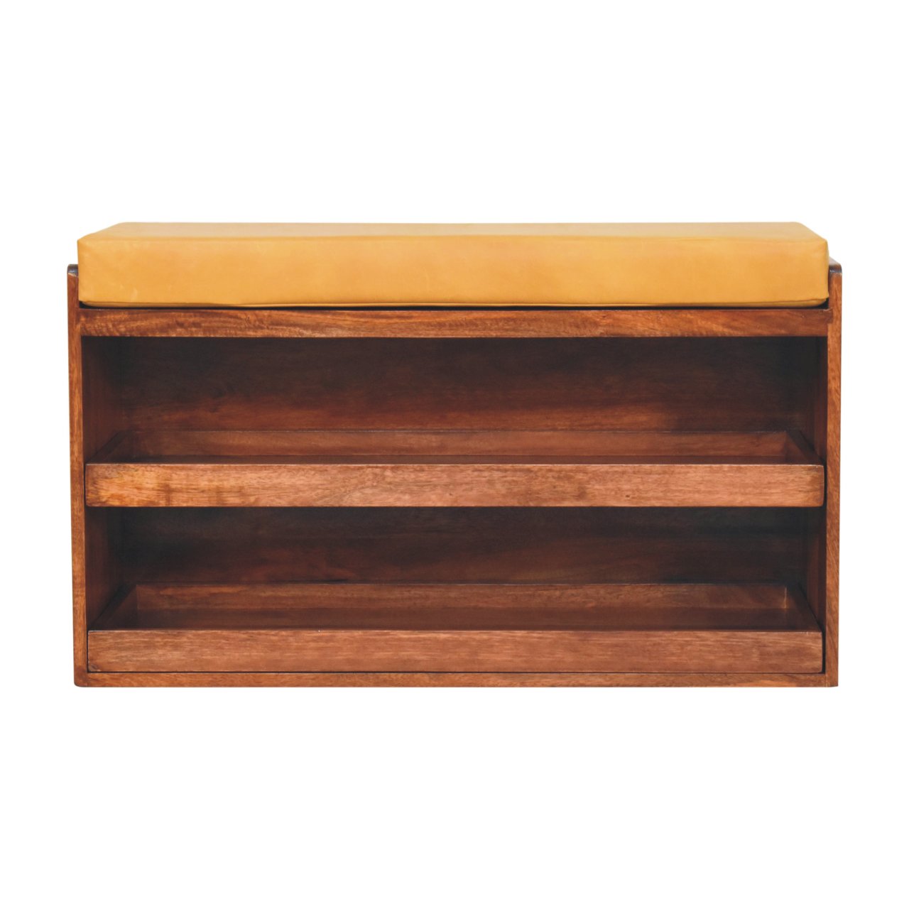 Solid Wood Buffalo Hide Pull out Honey Caramel Shoe Storage Bench