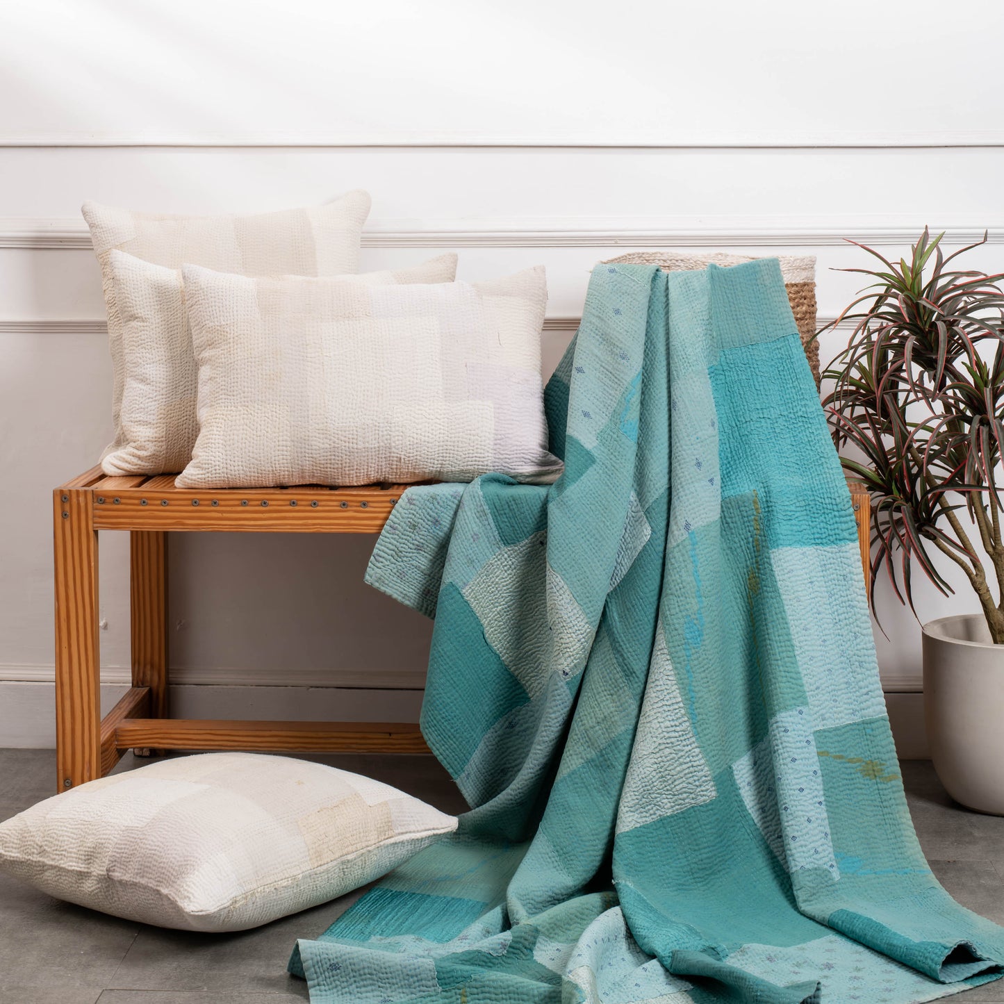 Night Sky Fray Patch Kantha Throw